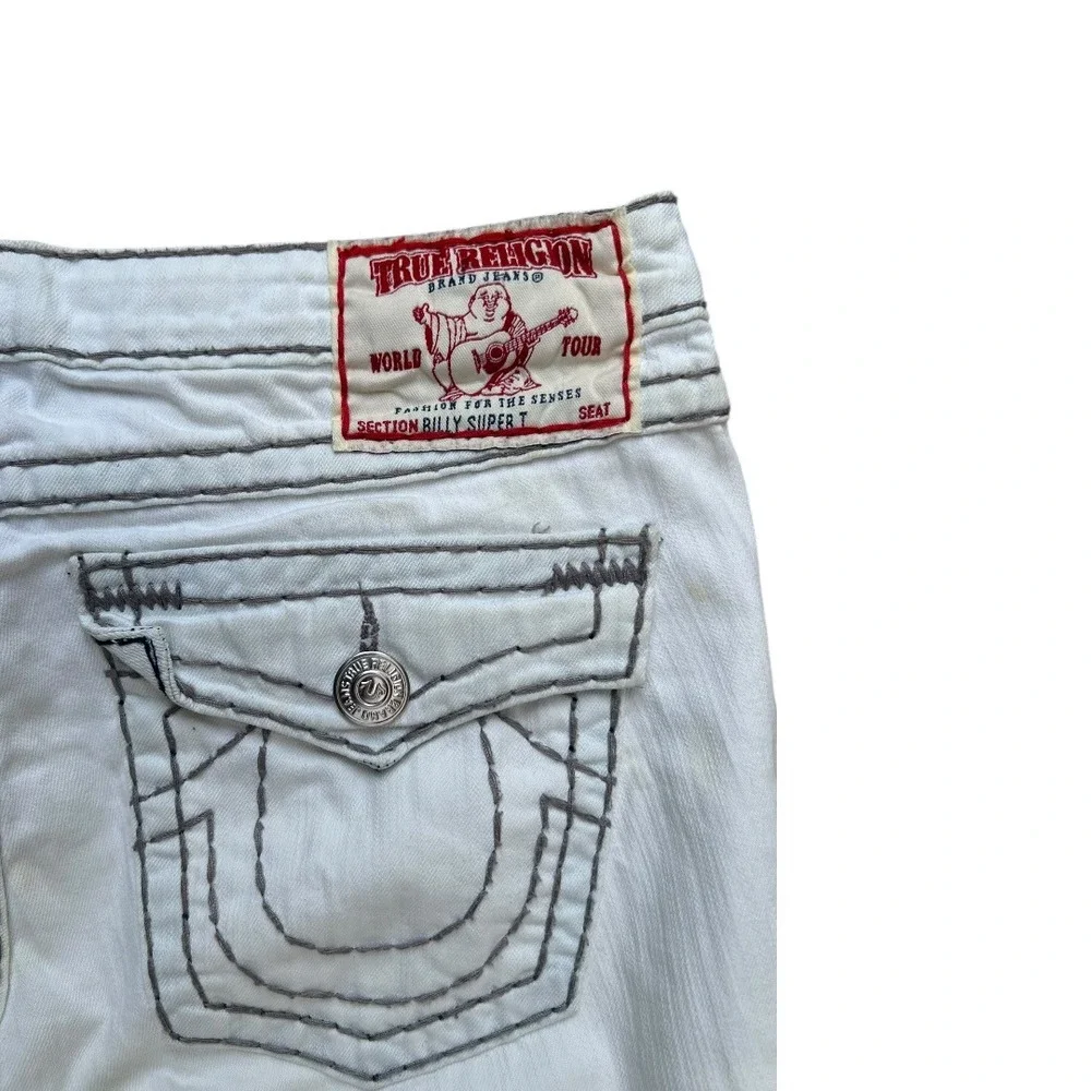 True Religion Mens White Black Contrast Big T Stitch Straight Leg Jeans Size‎ 32